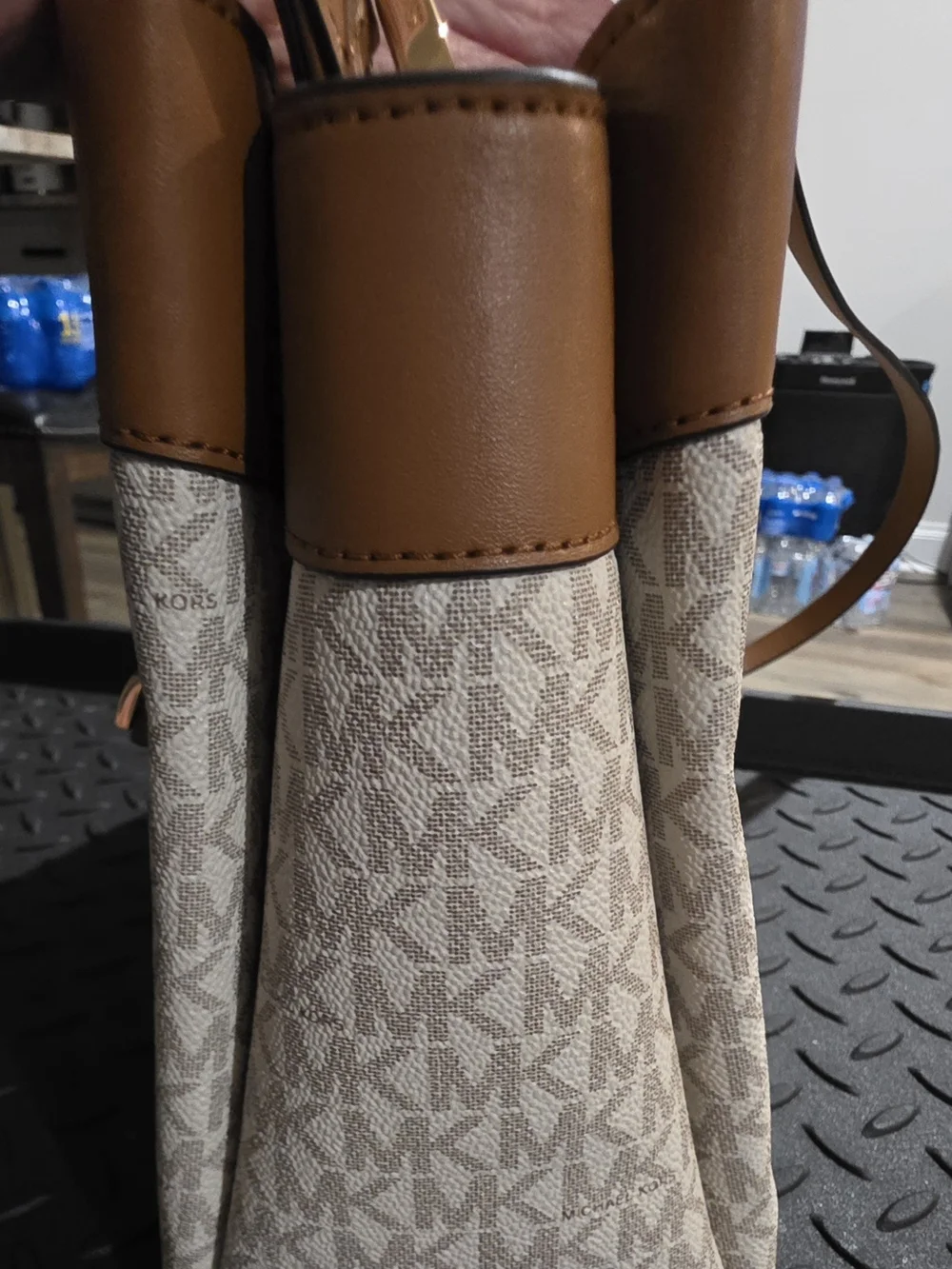 NWOT Michael Kors Beige Signature Tote with Brown Trim and Gold Hardware
